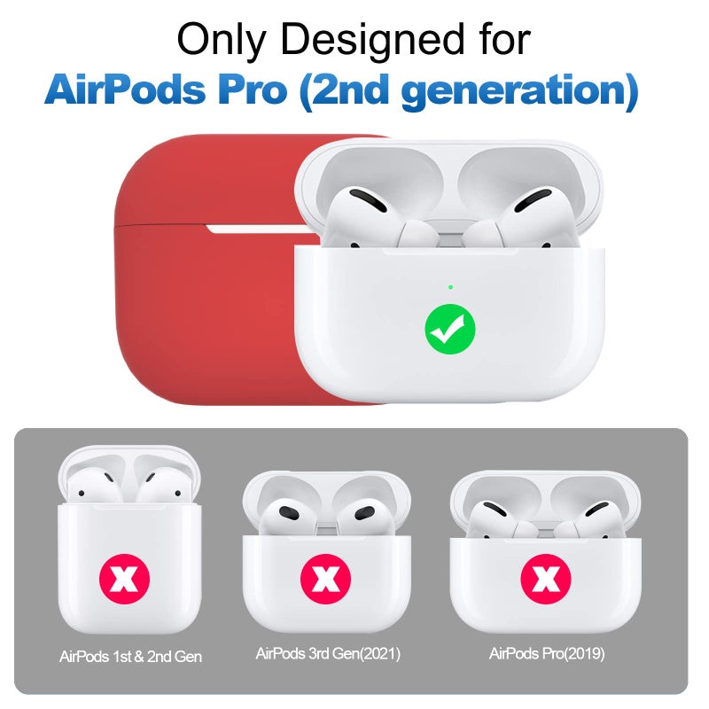 ATUAT for AirPods Pro 2nd Generation Case Cover(2022), Protective Soft Silicone Skin Accessories for Men Women Boys Girls for Apple AirPods Pro Gen 2, Front LED Visible-Red - Image 2